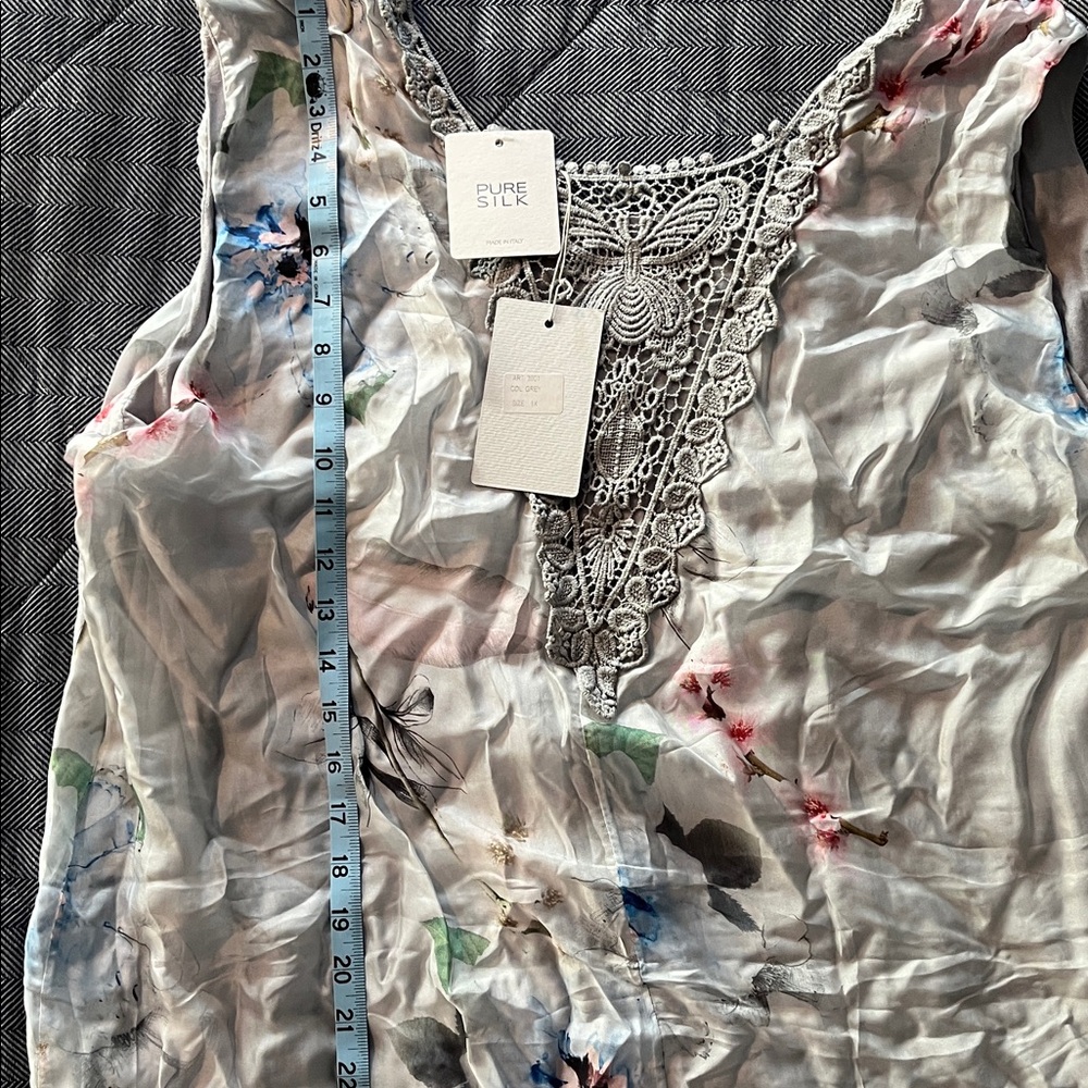 Floral Lace-Trimmed Silk Dress Sz 1X - Picture 11 of 11
